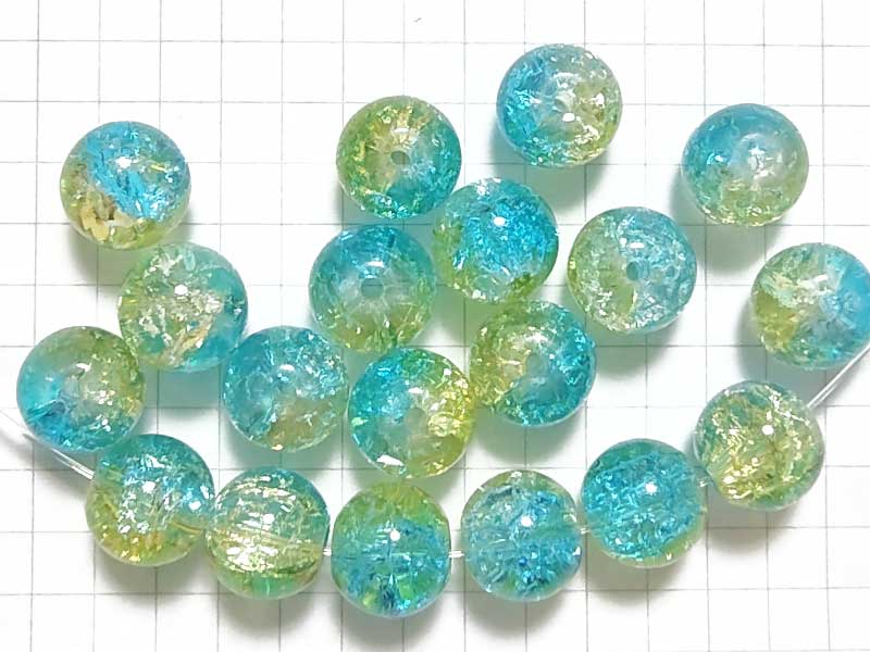BG218PW クラックルビーズ　１０ｍｍ　ライム×レモン　１０個セット