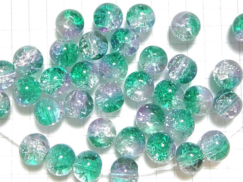 BG224PW クラックルビーズ　８ｍｍ　緑×薄紫　１０個セット