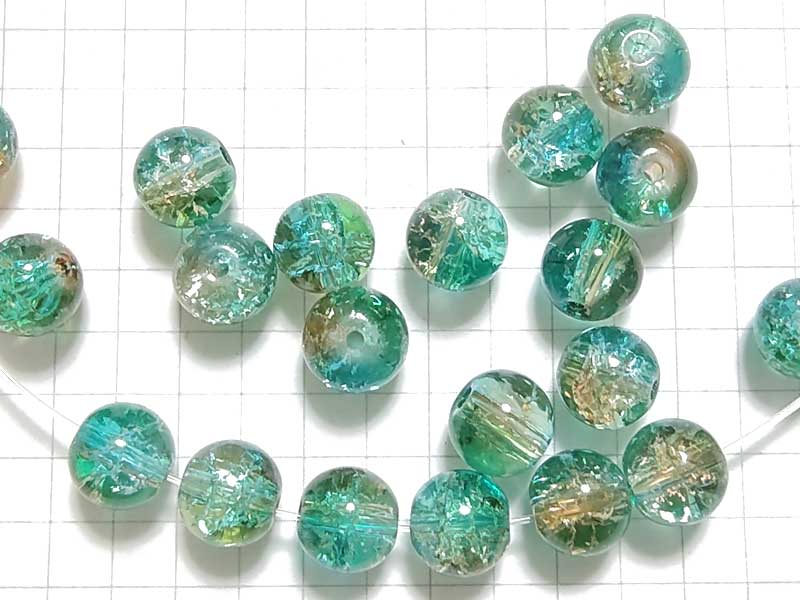 BG225PW クラックルビーズ　８ｍｍ　茶×緑　１０個セット