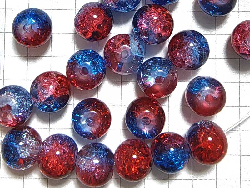 BG229PW クラックルビーズ　８ｍｍ　赤×青　１０個セット