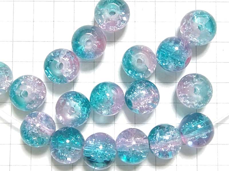 BG231PW クラックルビーズ　８ｍｍ　桜×翡翠　１０個セット