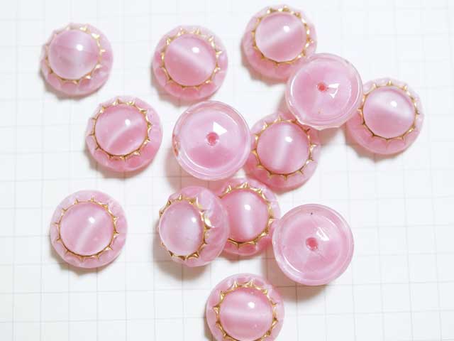 CS402JJ　１３．５ｍｍ　グラスカボ　ピンクムーンストーン　金飾