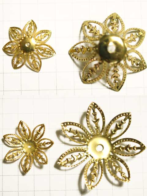 MF877FM ビーズキャップ 15mm7枚花 金 5個セット