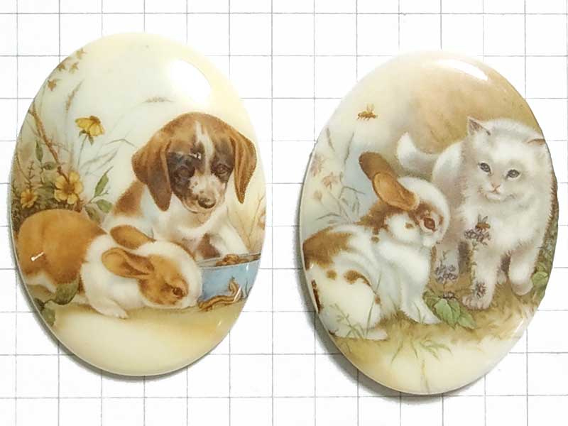 AS91CUS　４０×３０　アクリルカメオ　動物　２個セット