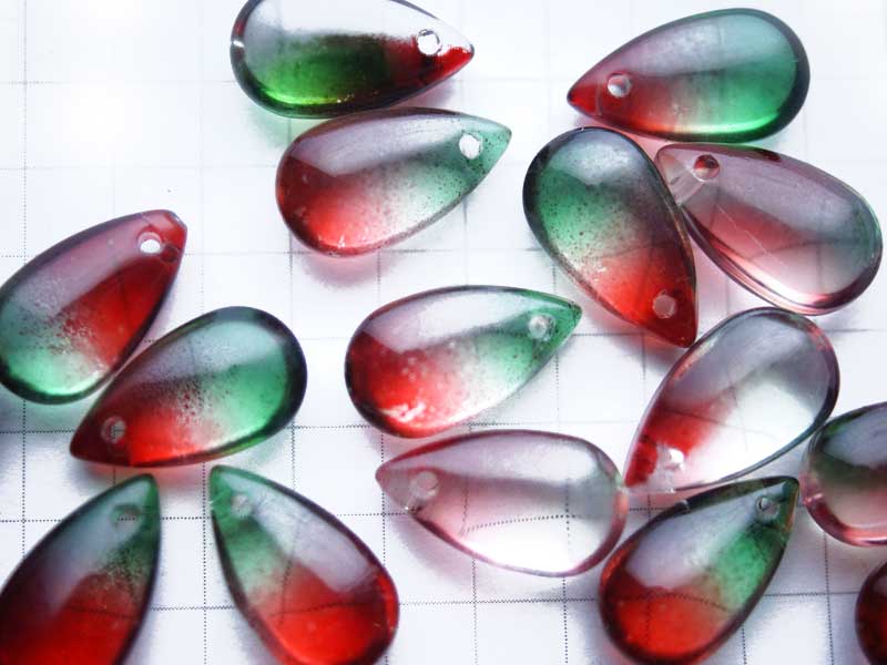 BG203JJ グラスビーズ　１４×８　シャム＆エメラルド　ドロップ