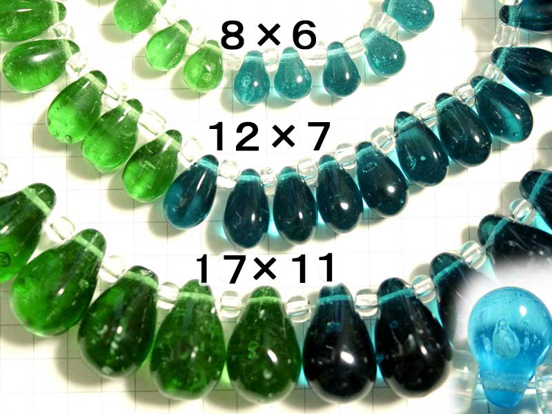 インドグラスビーズ　サイズ比較見本