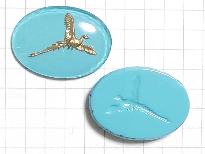 CS758JJ　２５×１８　グラスインタリオ　青彩　鳥