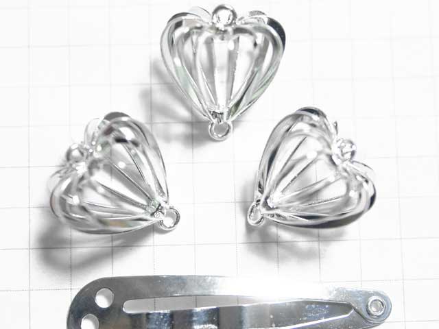 チャーム　ビーズケージ　ハート　銀