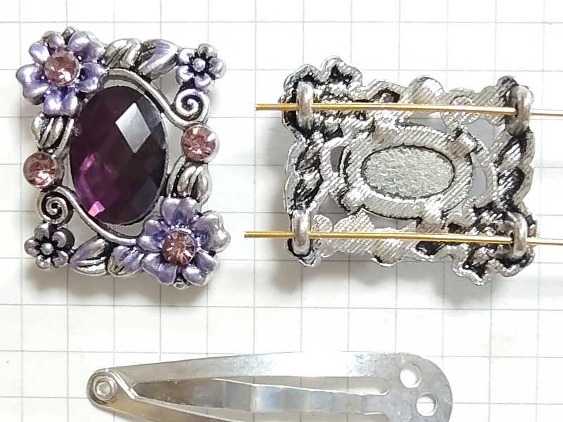 MS513FM　メタルビーズ　花アメシスト　銀古美